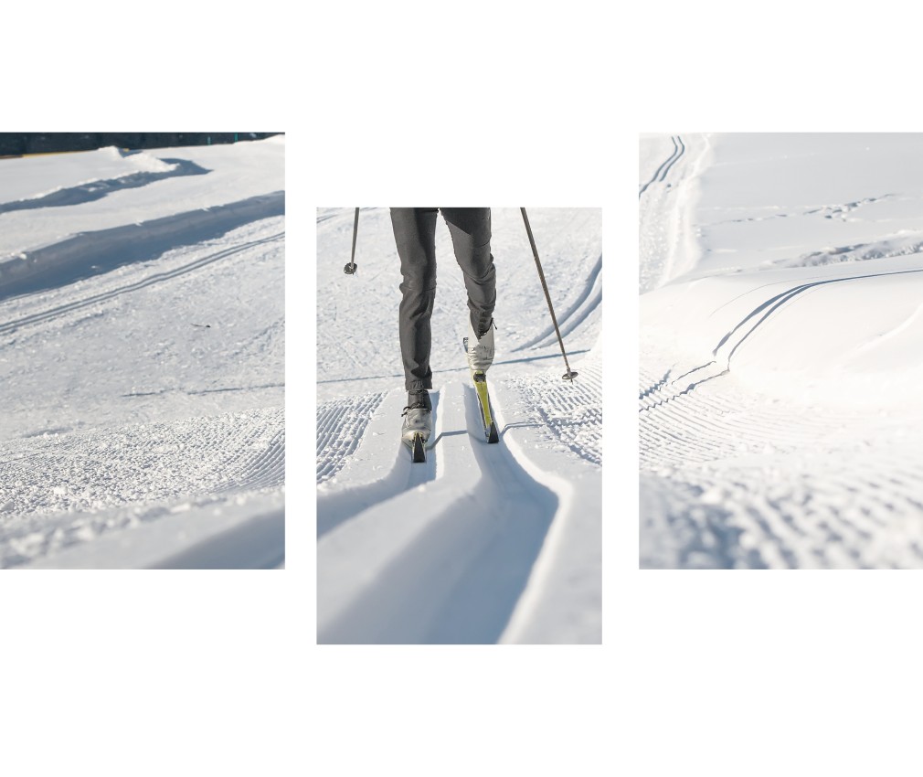miramor: Cross-country skiing on winter holiday in South Tyrol A person in the tracks of cross-country skis in the white Scheeland landscape of Ratschings